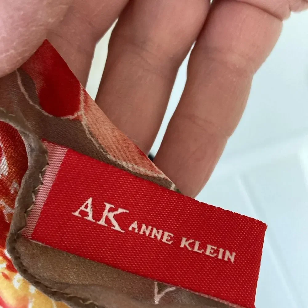 Anne‎ Klein Silk Scarf Floral Coquette Feminine Brown Red Gree Yellow 11x53